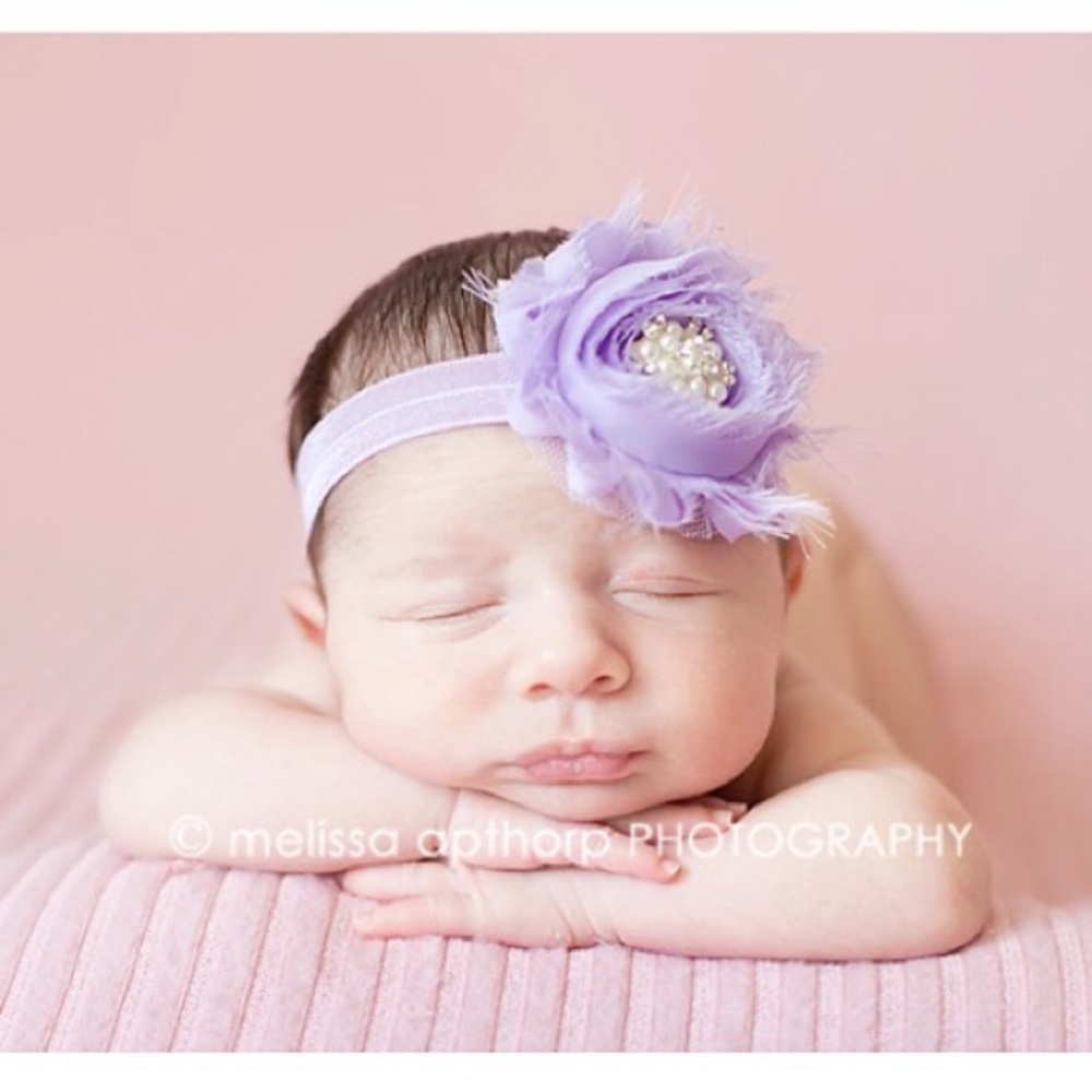 Lavender Flower Headband with White Band